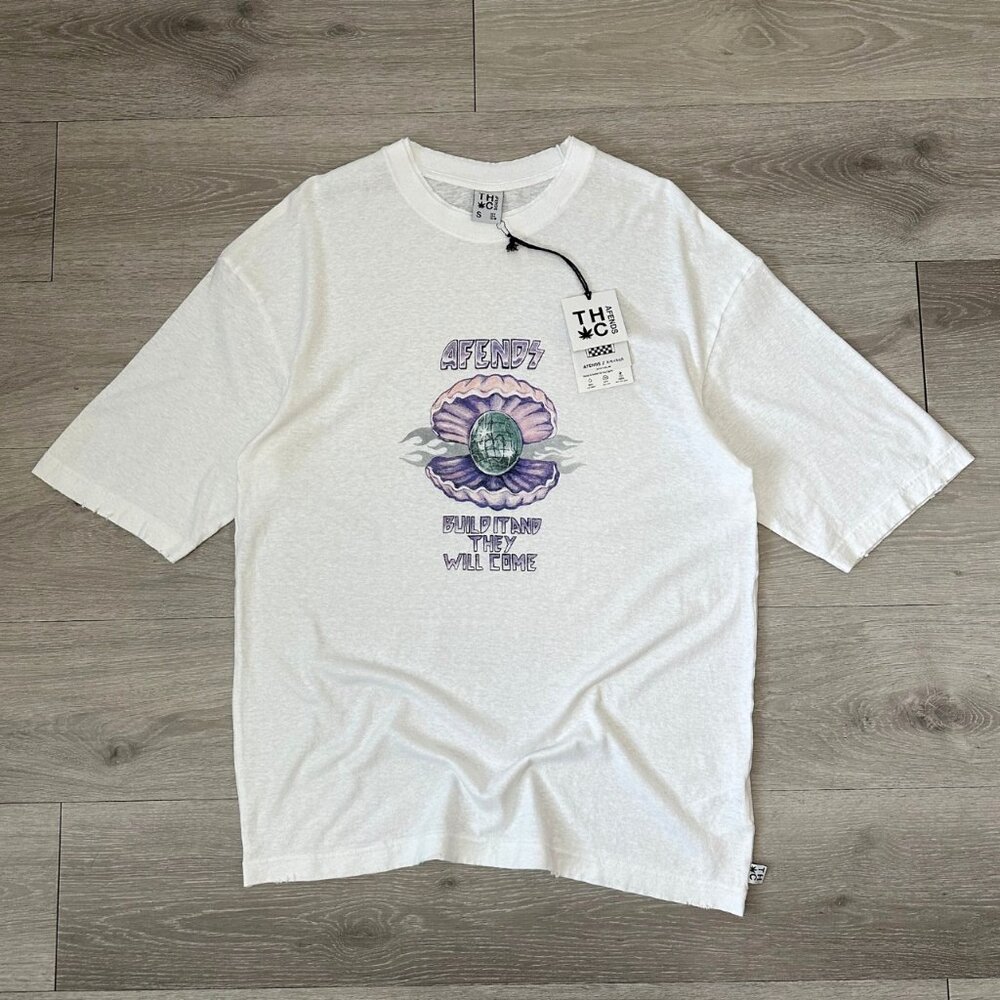 NWT Afends x Nirvana - Shell - Women's Hemp Oversized White T-Shirt - Size Small